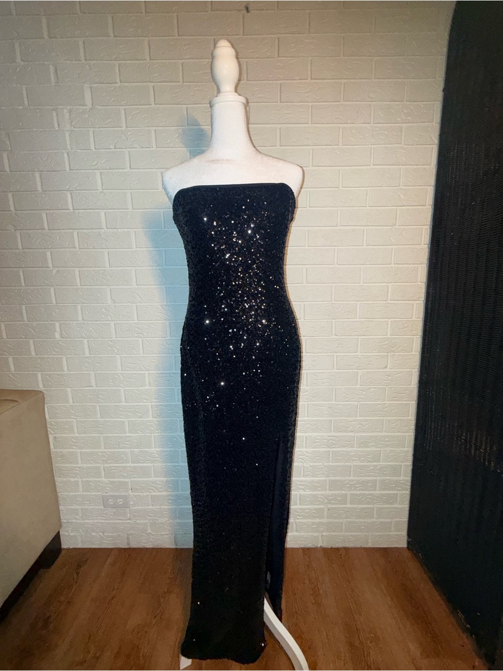 ABS Allen Schwartz Black Strapless Sequin Gown